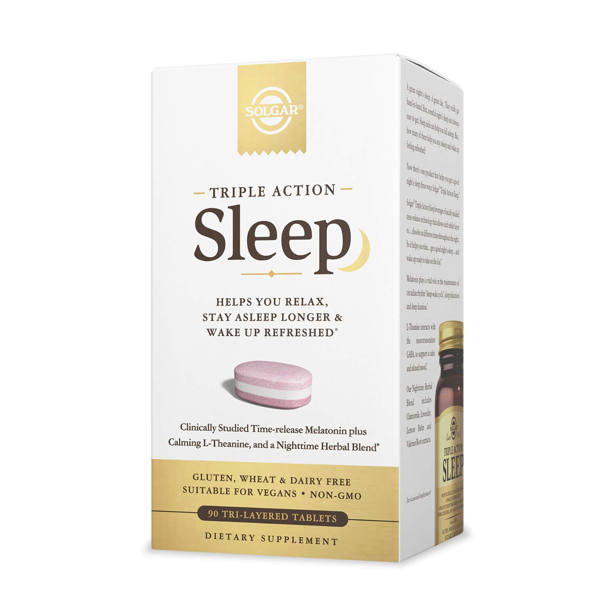 Solgar Triple Action Sleep 90 comprimés tri-couches, vue de face