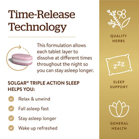 Solgar Triple Action Sleep comprimés tri-couches avec ingrédients