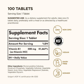 Solgar Vitamine B1 500 mg comprimés sur table