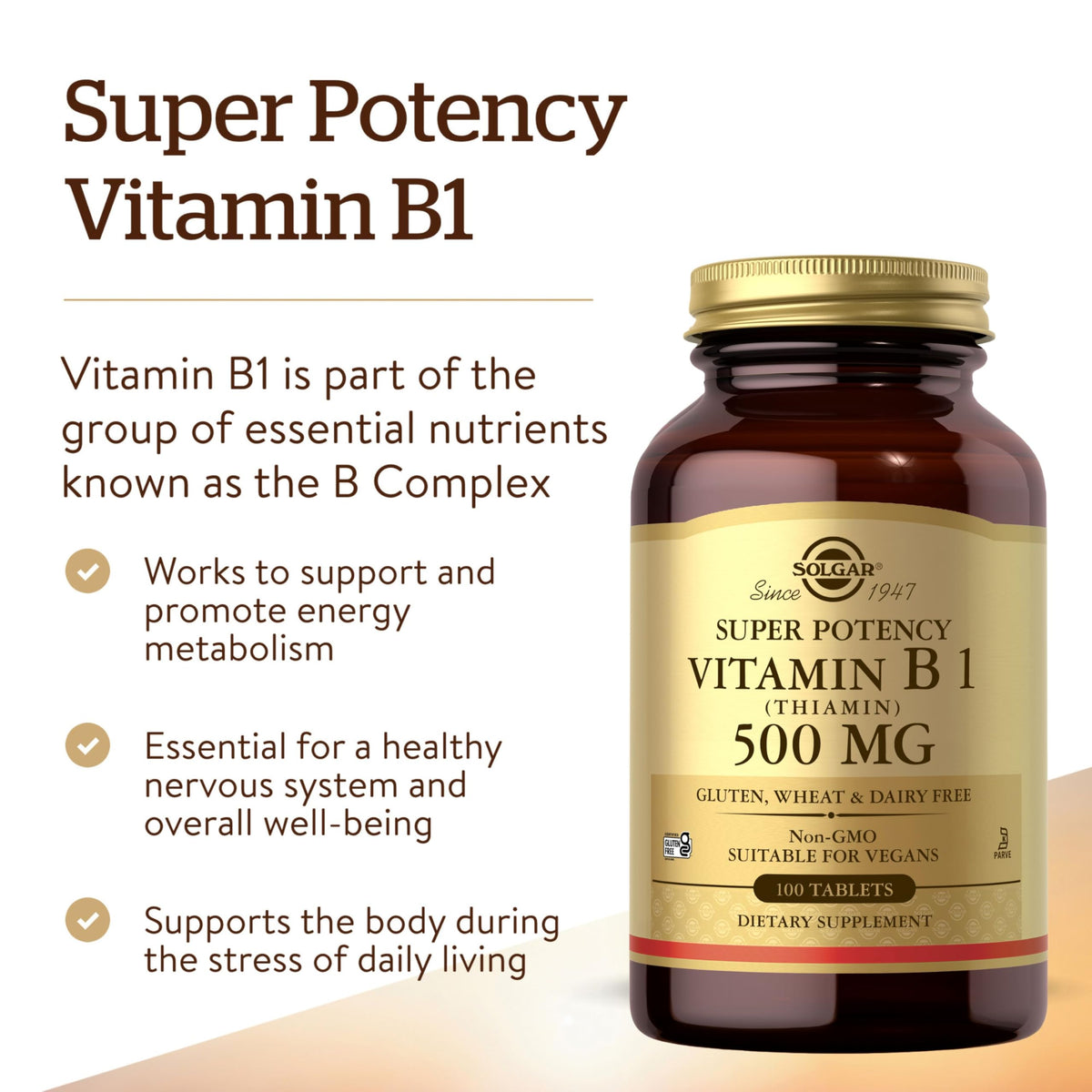 Solgar Vitamine B1 500 mg étiquette détail