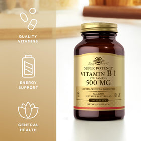 Solgar Vitamine B1 500mg comprimés dans un verre d'eau