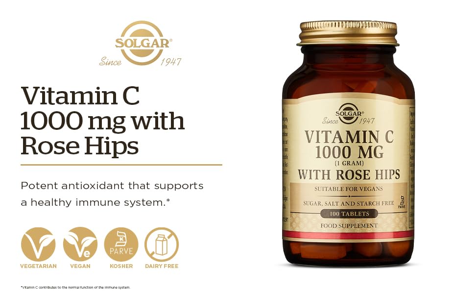 Solgar Vitamine C 1000 mg avec Églantier, comprimés dans une main