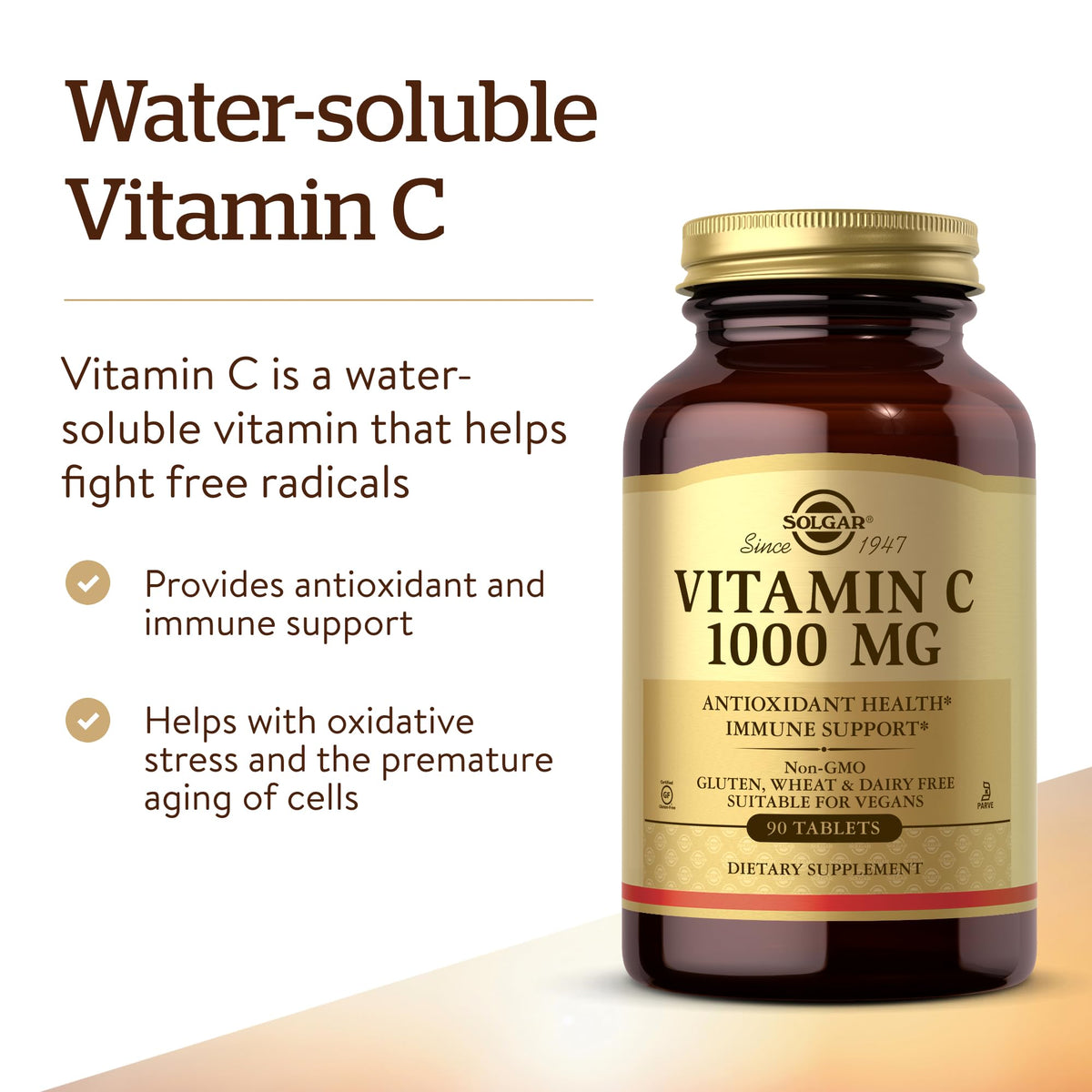 Solgar Vitamine C 1000 mg comprimés sur une table