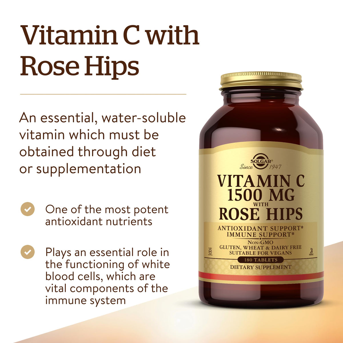 Solgar Vitamine C 1500 mg comprimés sur fond blanc
