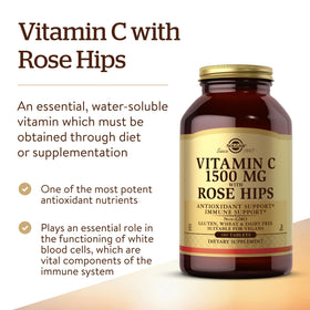 Solgar Vitamine C 1500 mg comprimés sur fond blanc