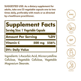Solgar Vitamine C 500 mg 250 gélules végétales vue de côté