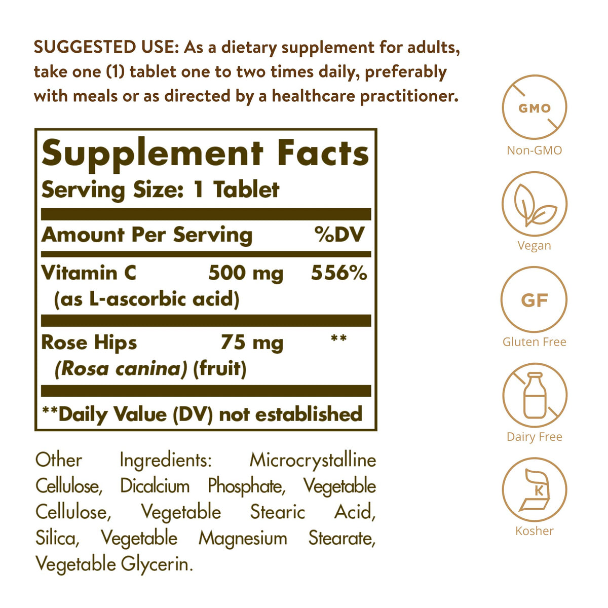 Solgar Vitamine C 500 mg avec Églantier - comprimés en gros plan