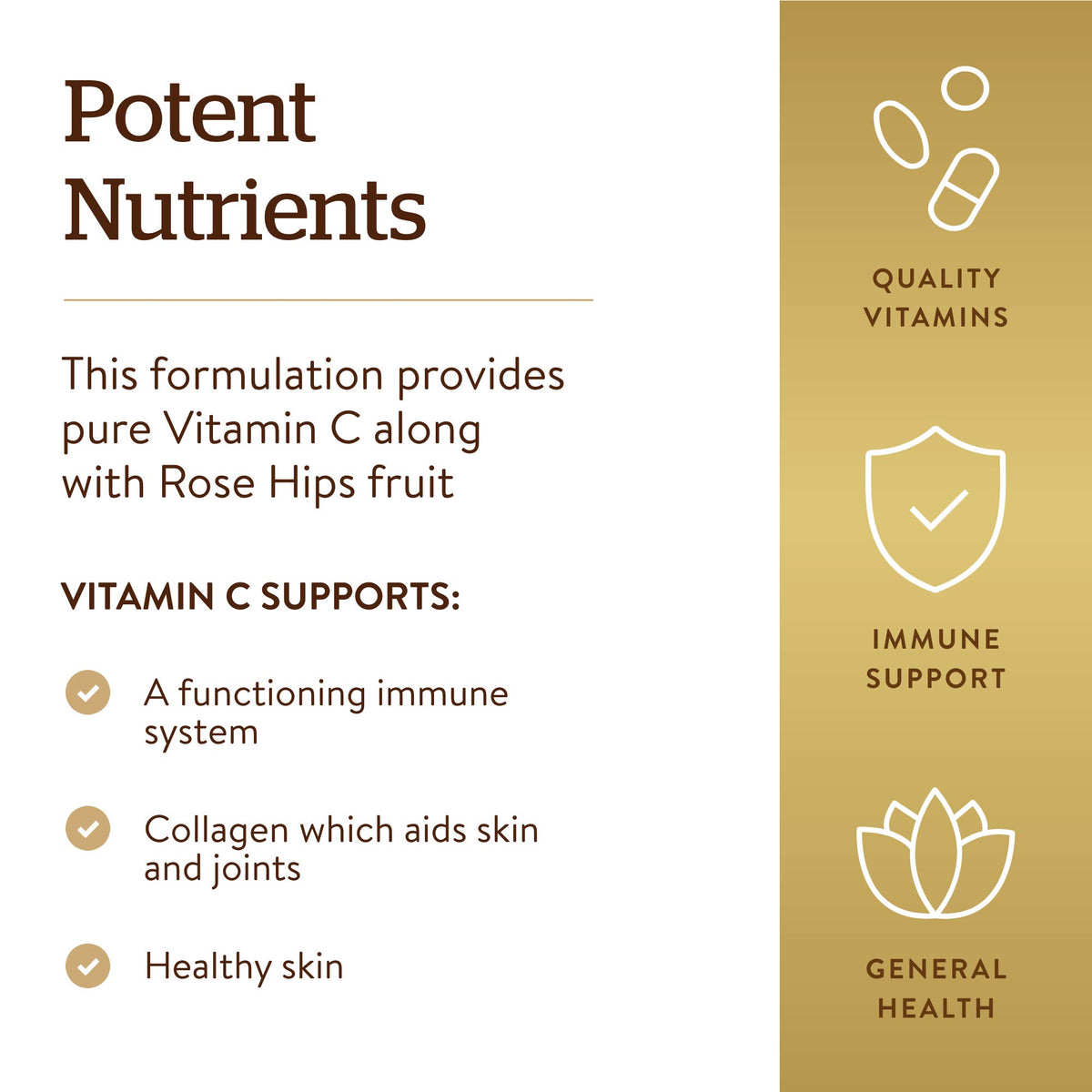 Solgar Vitamine C 500 mg avec Églantier - comprimés sur une table