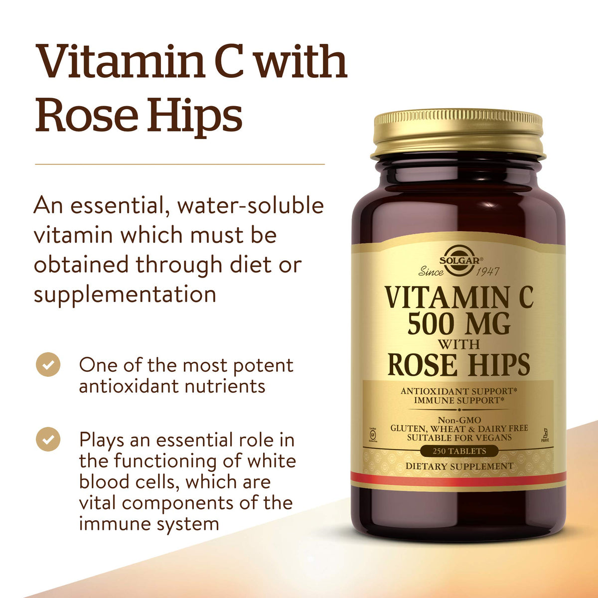 Solgar Vitamine C 500 mg avec Églantier - étiquette du produit