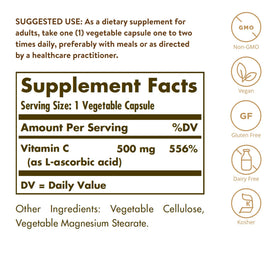 Solgar Vitamine C 500 mg Capsules Végétales - vue de dos