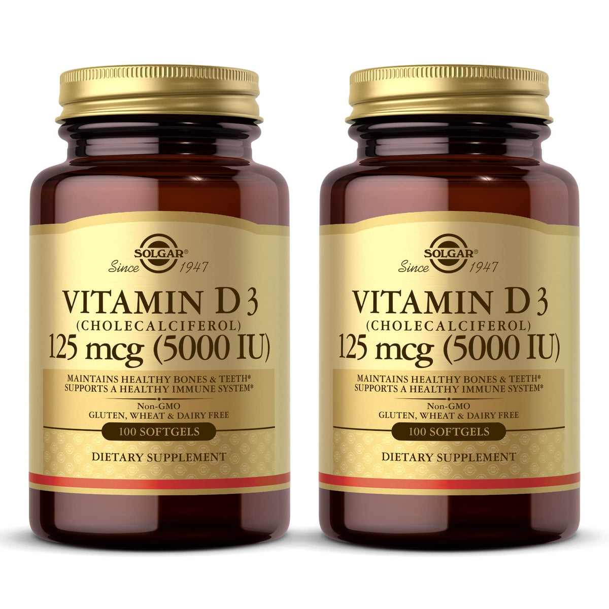 Solgar Vitamine D3 10 mcg 100 gélules molles vue de face