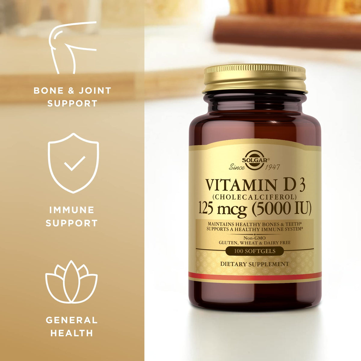 Solgar Vitamine D3 10 mcg gélules molles avec une cuillère