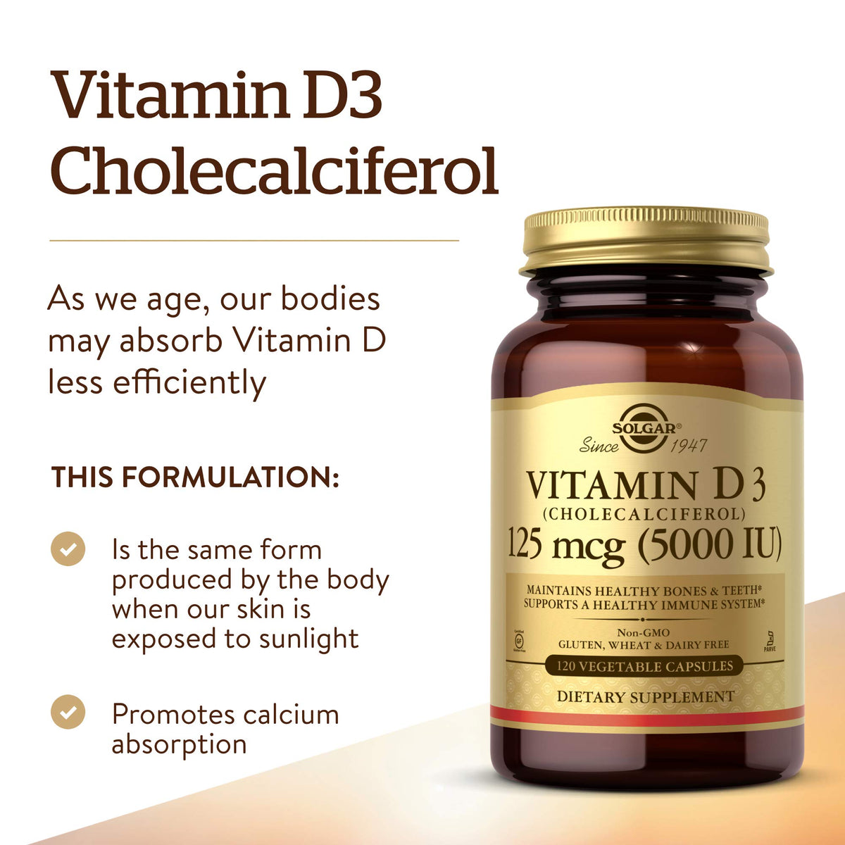 Solgar Vitamine D3 125 Mcg 120 Capsules Végétales - vue arrière
