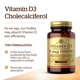 Solgar Vitamine D3 25 MCG 180 comprimés côté