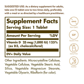 Solgar Vitamine D3 25 MCG 180 comprimés emballage