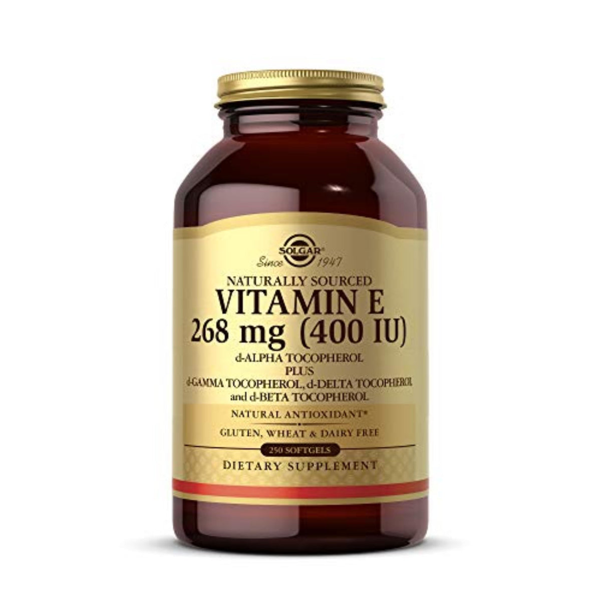 Solgar Vitamine E 268 mg 250 gélules molles vue avant