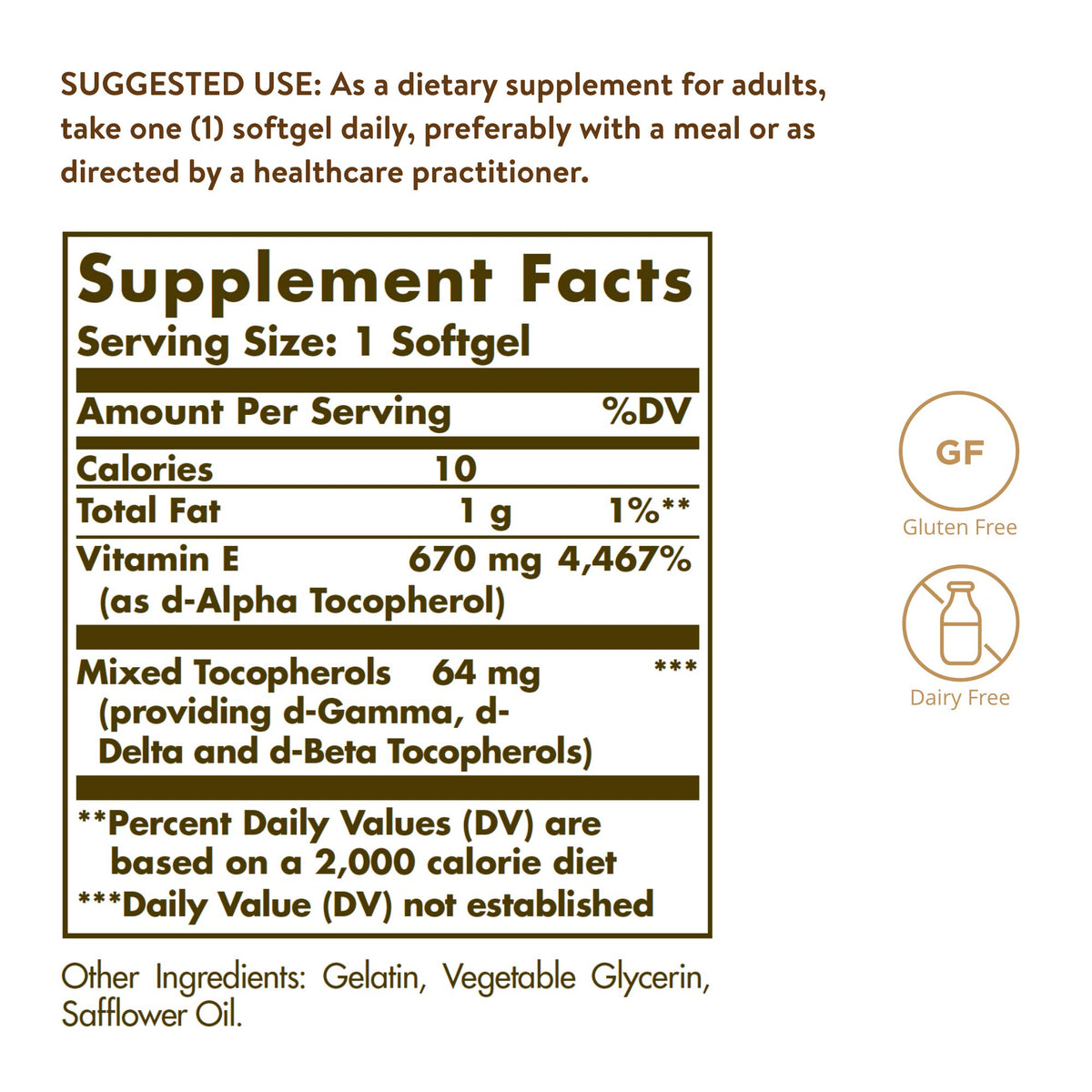 Solgar Vitamine E 670 mg packaging side view