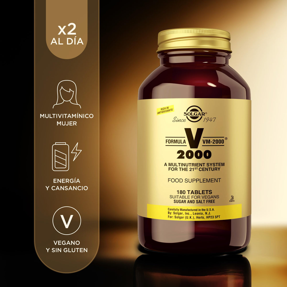 Solgar VM-2000 Multivitamines, vue arrière de l'emballage