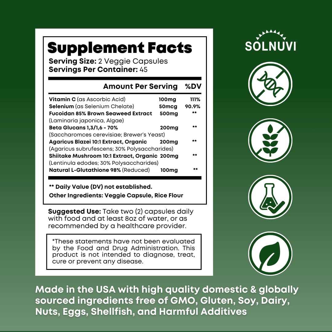 SOLNUVI Beta Glucan & Fucoidan capsules avec étiquette