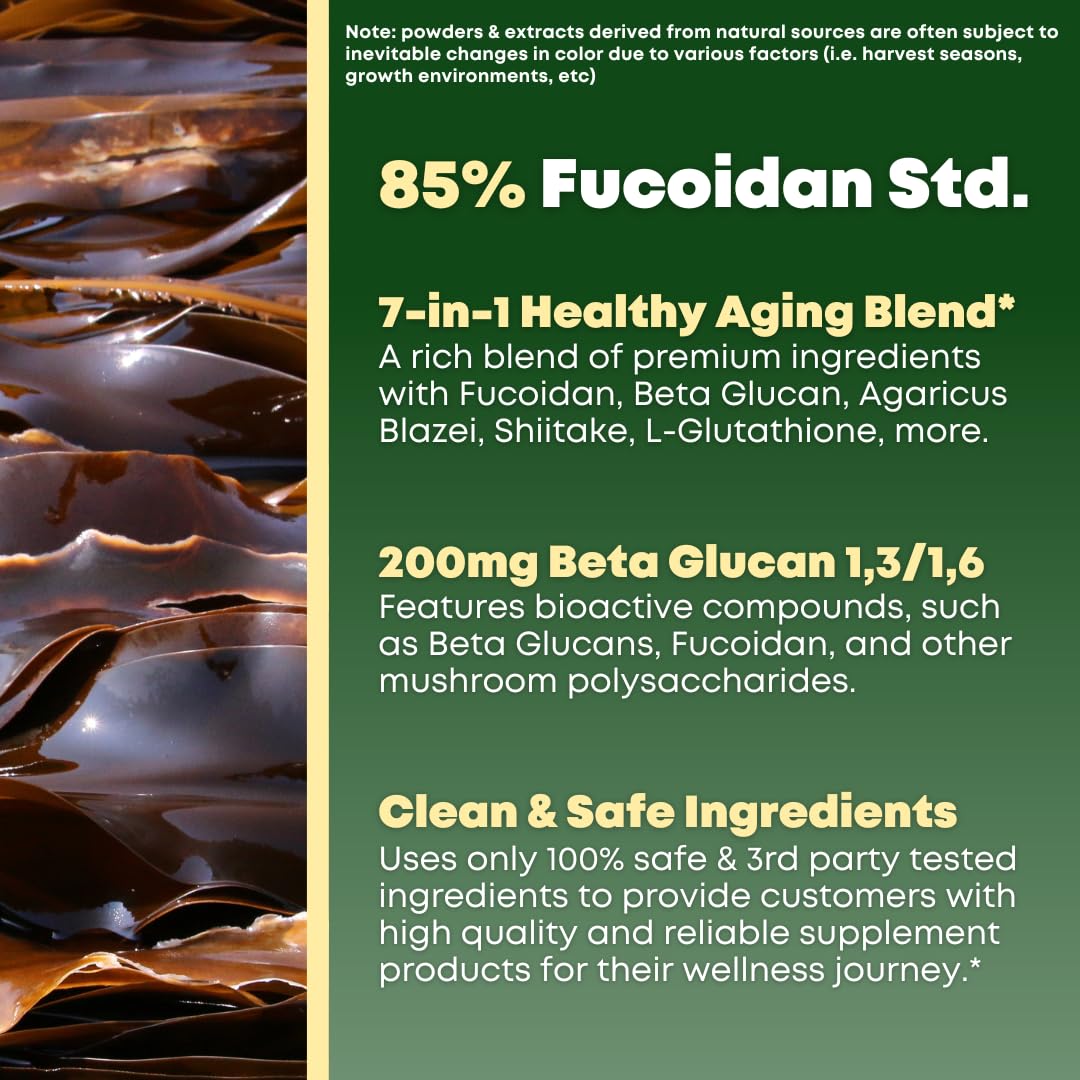 SOLNUVI Beta Glucan & Fucoidan capsules sur une table