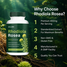 soluma Rhodiola Rosea 400mg Capsules sur un bureau