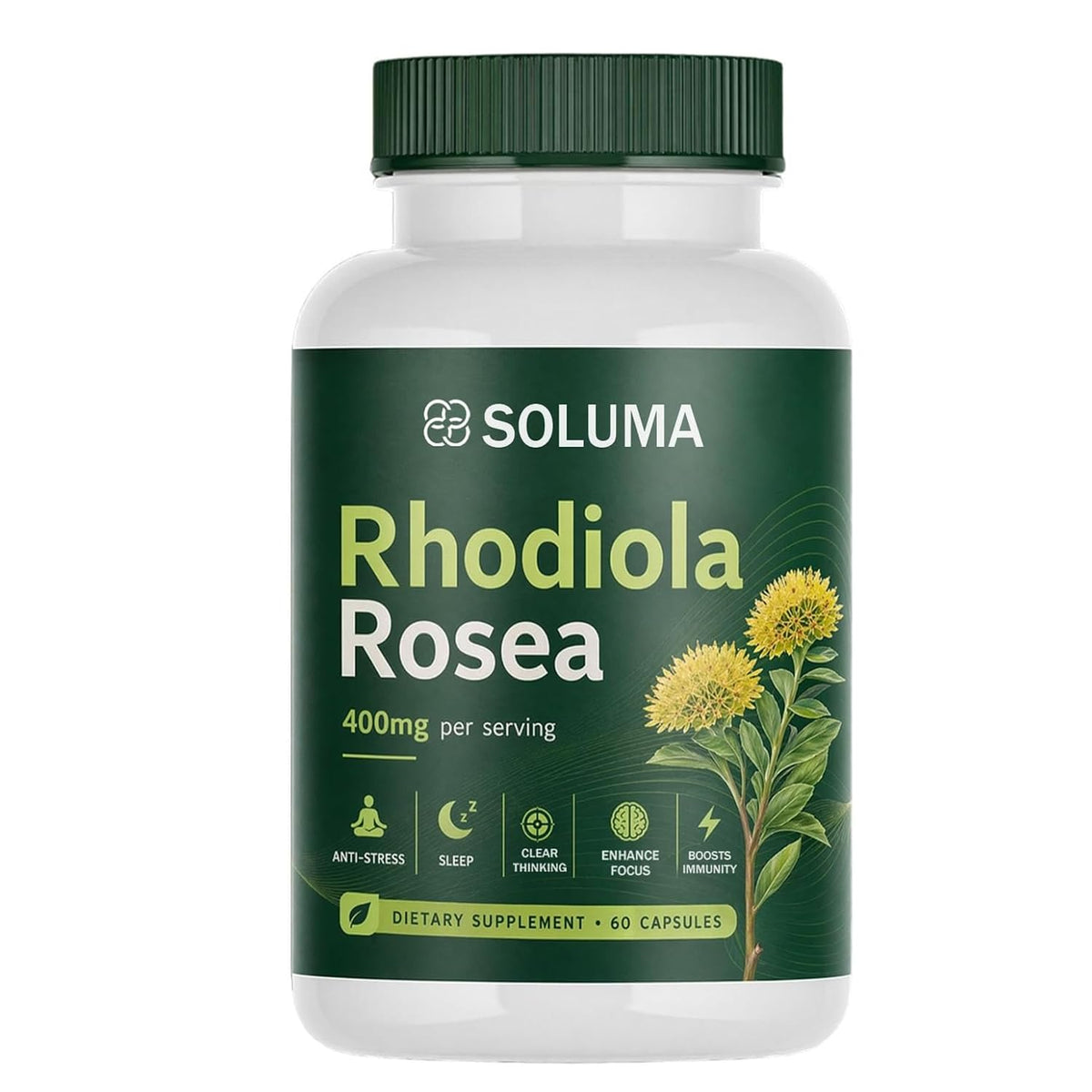 Soluma Rhodiola Rosea 60 capsules vue de face