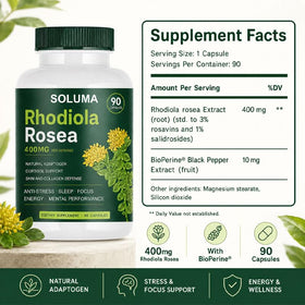 Soluma Rhodiola Rosea 90 capsules avec un carnet et un stylo