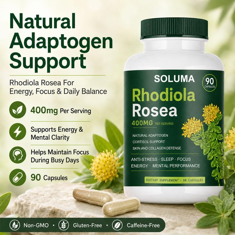 Soluma Rhodiola Rosea 90 capsules vue arrière avec informations nutritionnelles