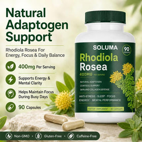 Soluma Rhodiola Rosea 90 capsules vue arrière avec informations nutritionnelles