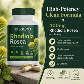 Soluma Rhodiola Rosea capsules sur une table