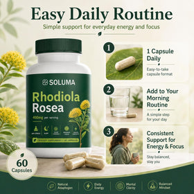 Soluma Rhodiola Rosea ingrédients sur l'étiquette
