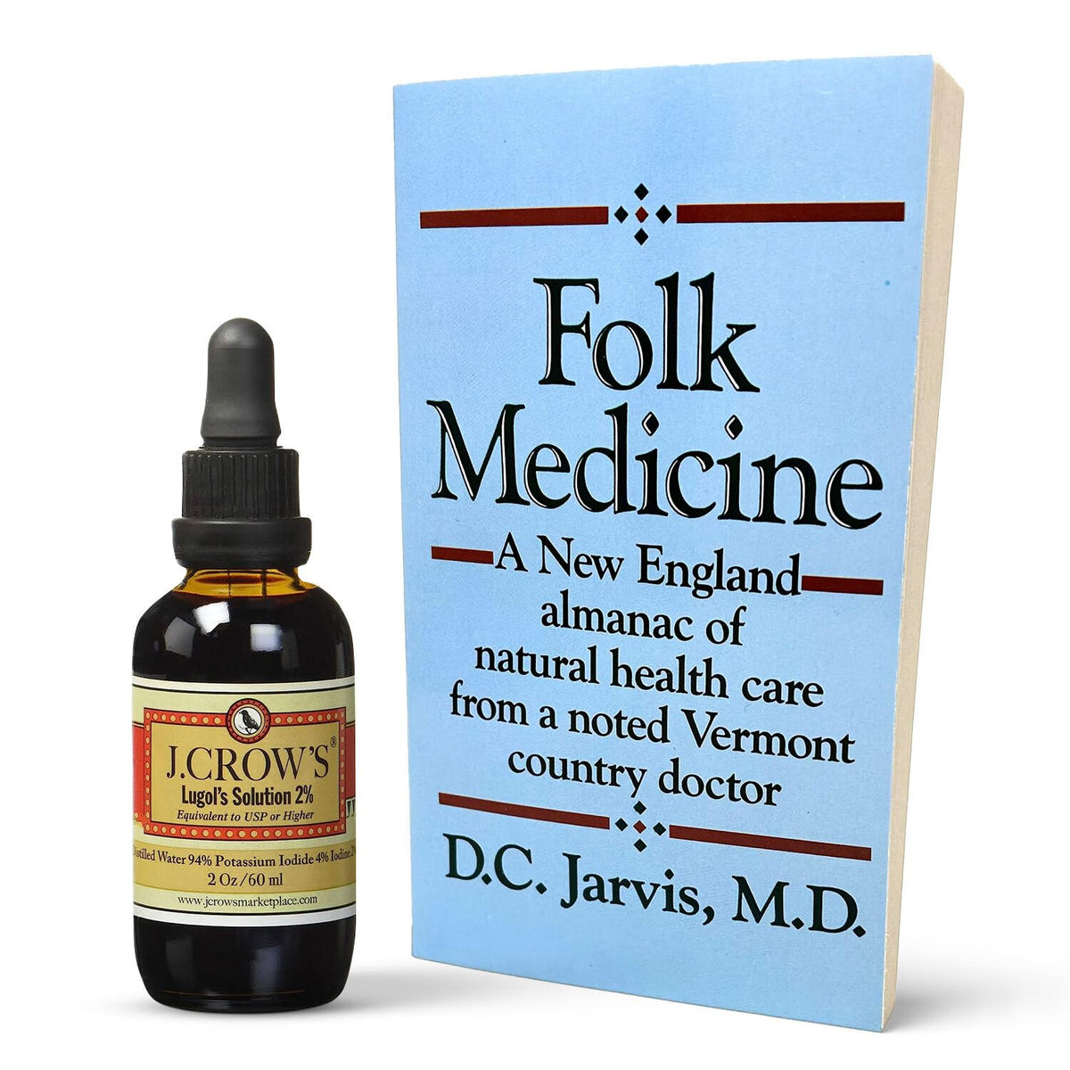 Solution d'Iode à 2% J. CROW'S et livre de médecine traditionnelle