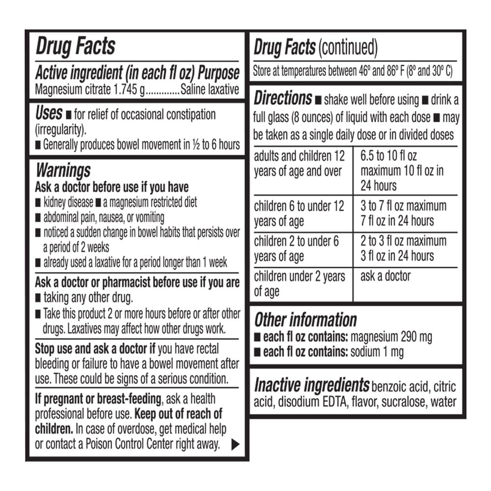 Solution de Citrate de Magnésium Quality Choice avec un verre prêt à être servi