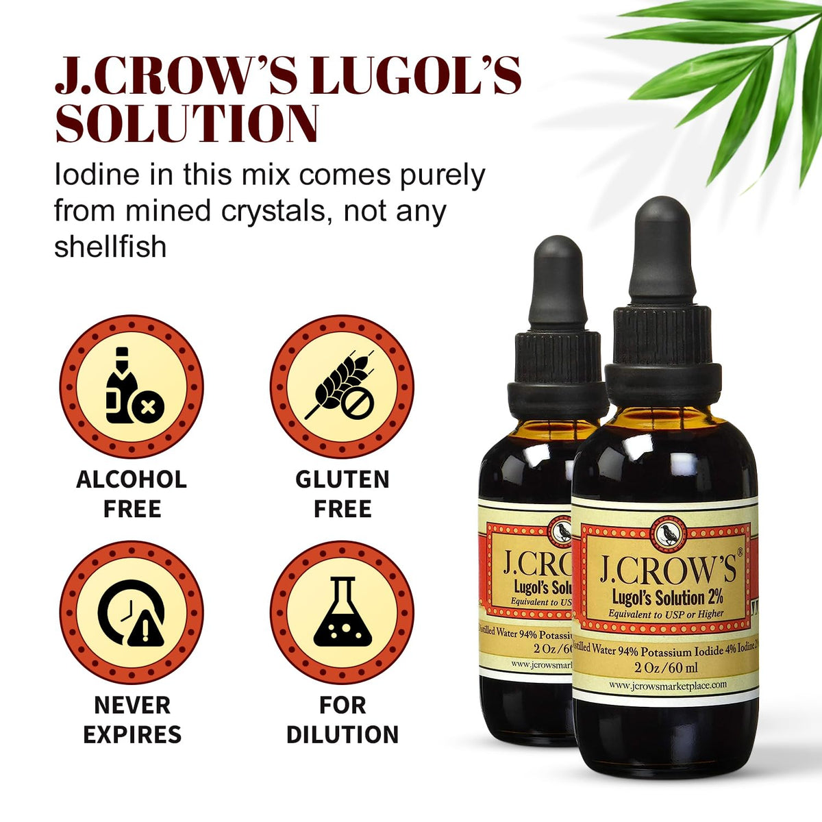 Solution de Lugol 2% de J. CROW'S sur fond blanc