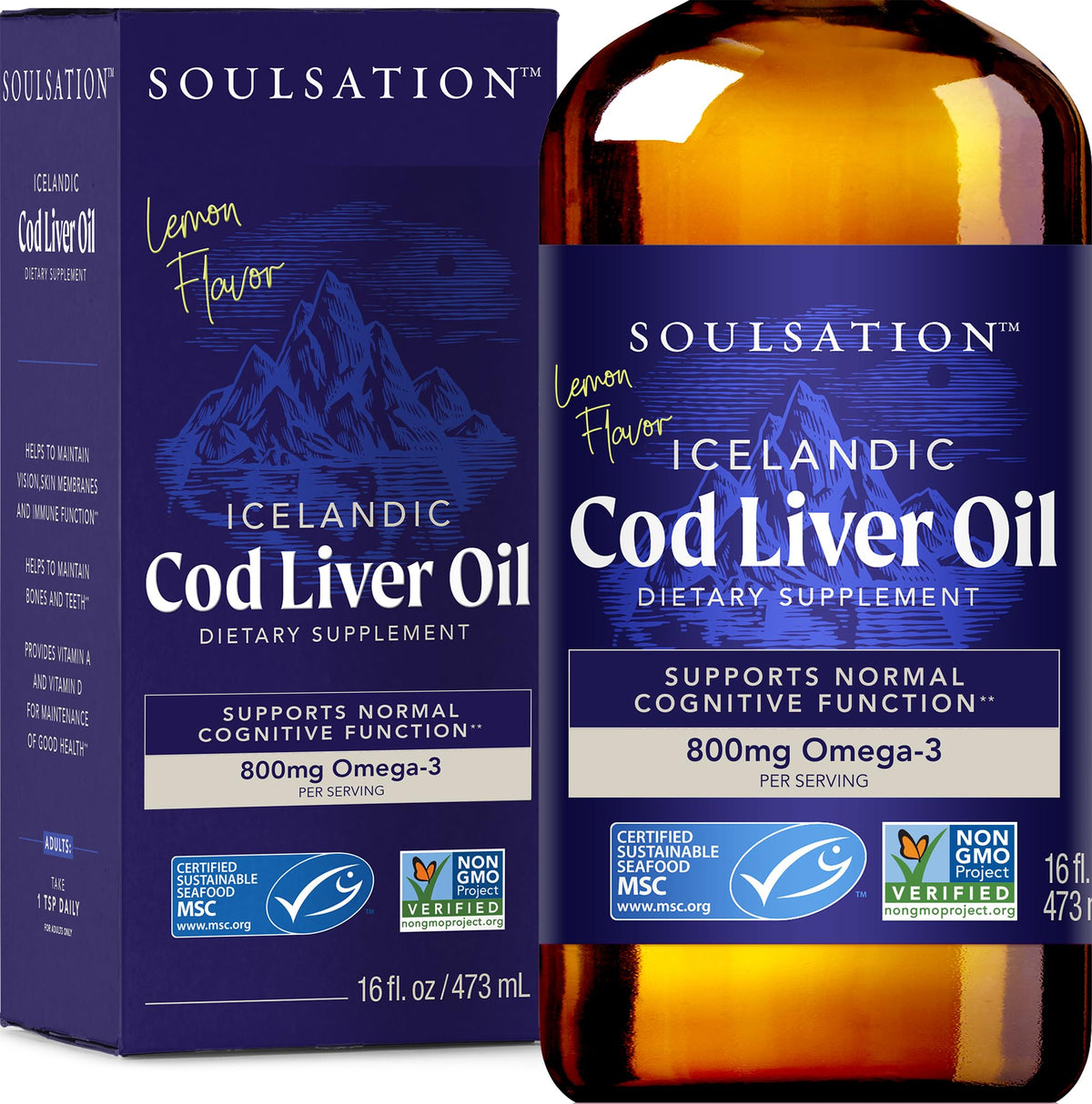 SOULSATION Huile de Foie de Morue Islandaise 473ml Citron vue de face