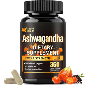 SoundHealth Ashwagandha 360 capsules vue de face avec étiquette