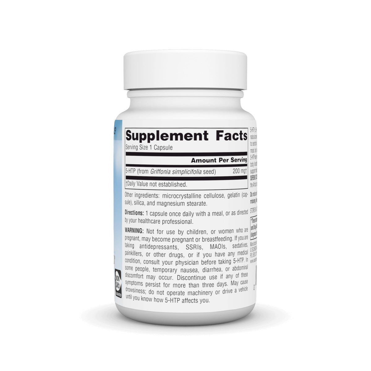 Source Naturals 5-HTP 200 mg 60 capsules vue arrière