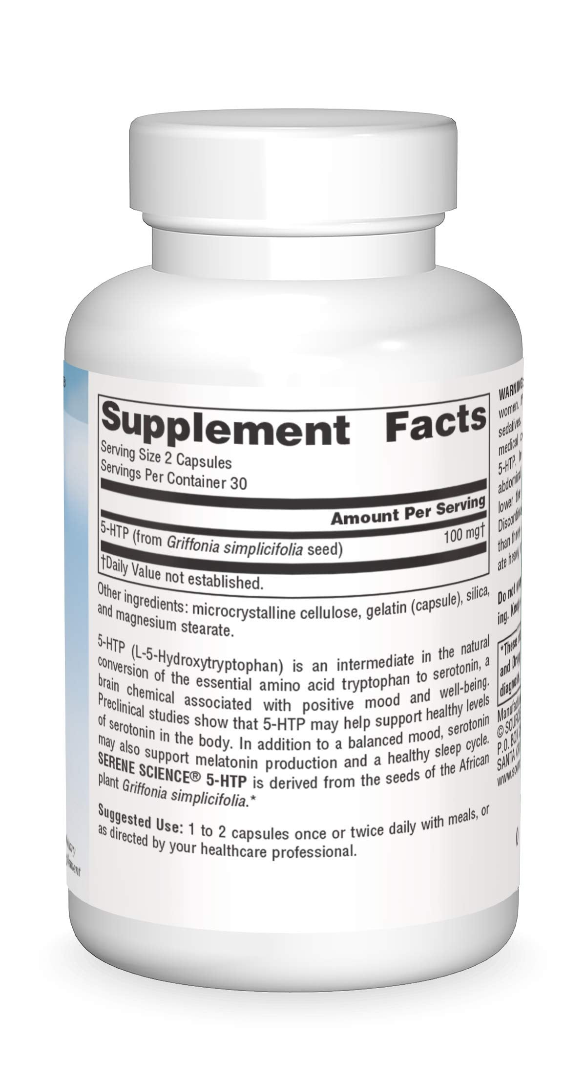 Source Naturals 5-HTP 50 mg 60 capsules vue de côté
