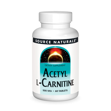 Source Naturals Acetyl L-Carnitine 500mg comprimés avant avec emballage