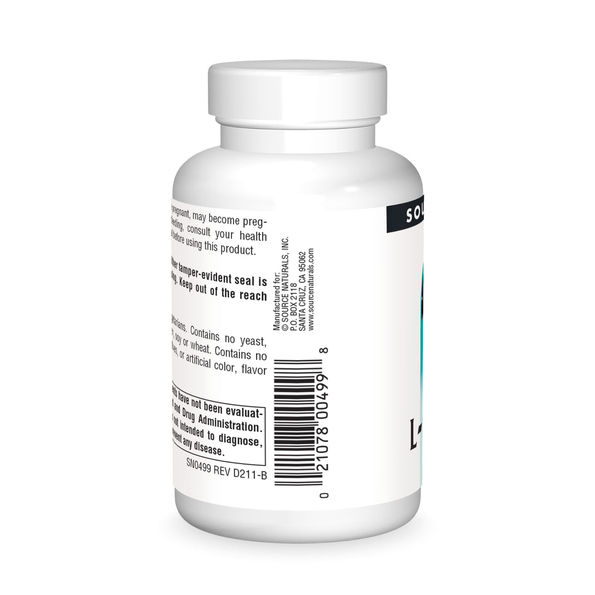 Source Naturals Acetyl L-Carnitine 500mg comprimés sur fond blanc