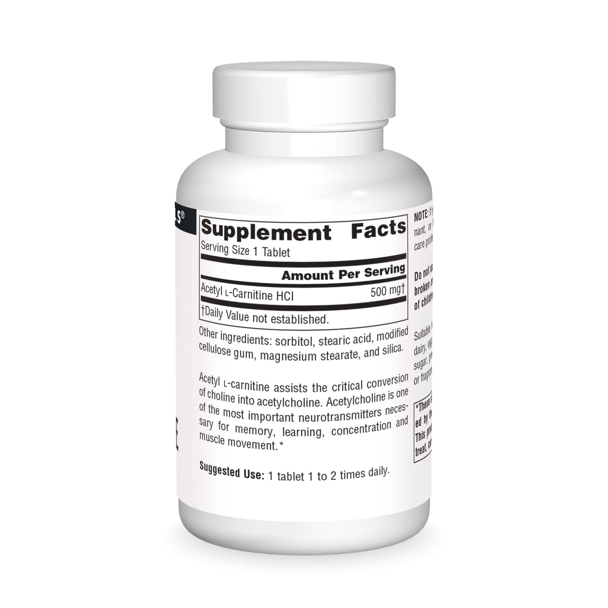 Source Naturals Acetyl L-Carnitine 500mg comprimés vue de côté
