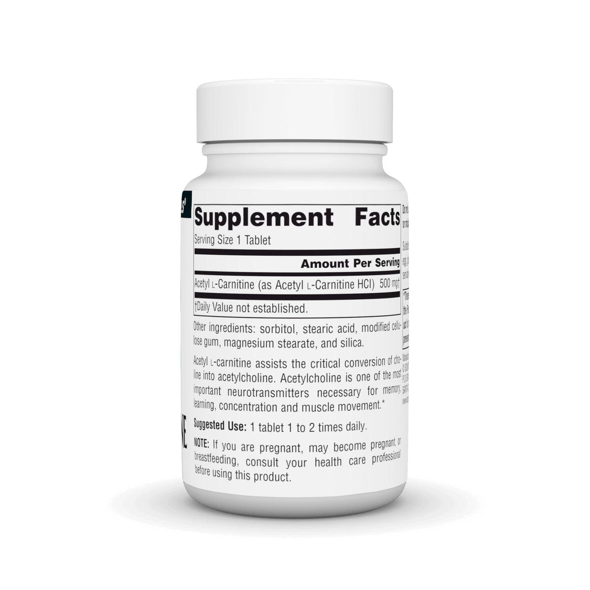 Source Naturals Acétyl L-Carnitine 500mg, comprimés vus de dessus