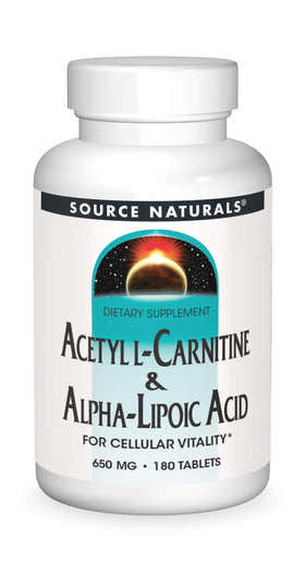 Source Naturals Acetyl L-Carnitine 650mg comprimés, boîte vue avant