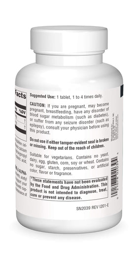 Source Naturals Acetyl L-Carnitine 650mg comprimés, vue latérale