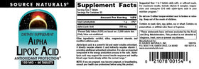 Source Naturals Acide Alpha-Lipoïque 100 mg arrière de la boîte