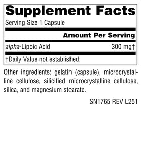 Source Naturals Acide Alpha-Lipoïque 300 mg capsules arrière