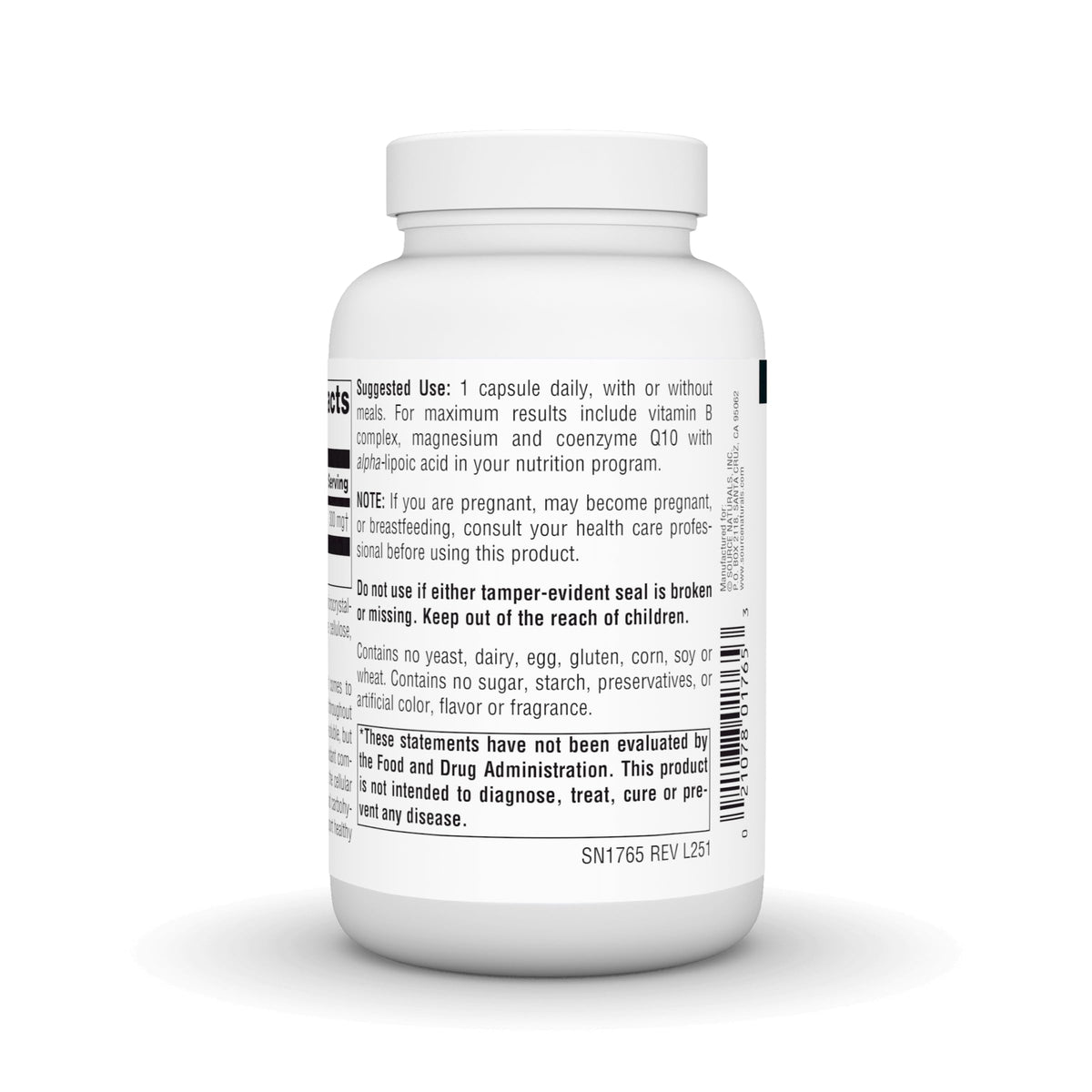 Source Naturals Acide Alpha-Lipoïque 300 mg capsules avec un verre d'eau