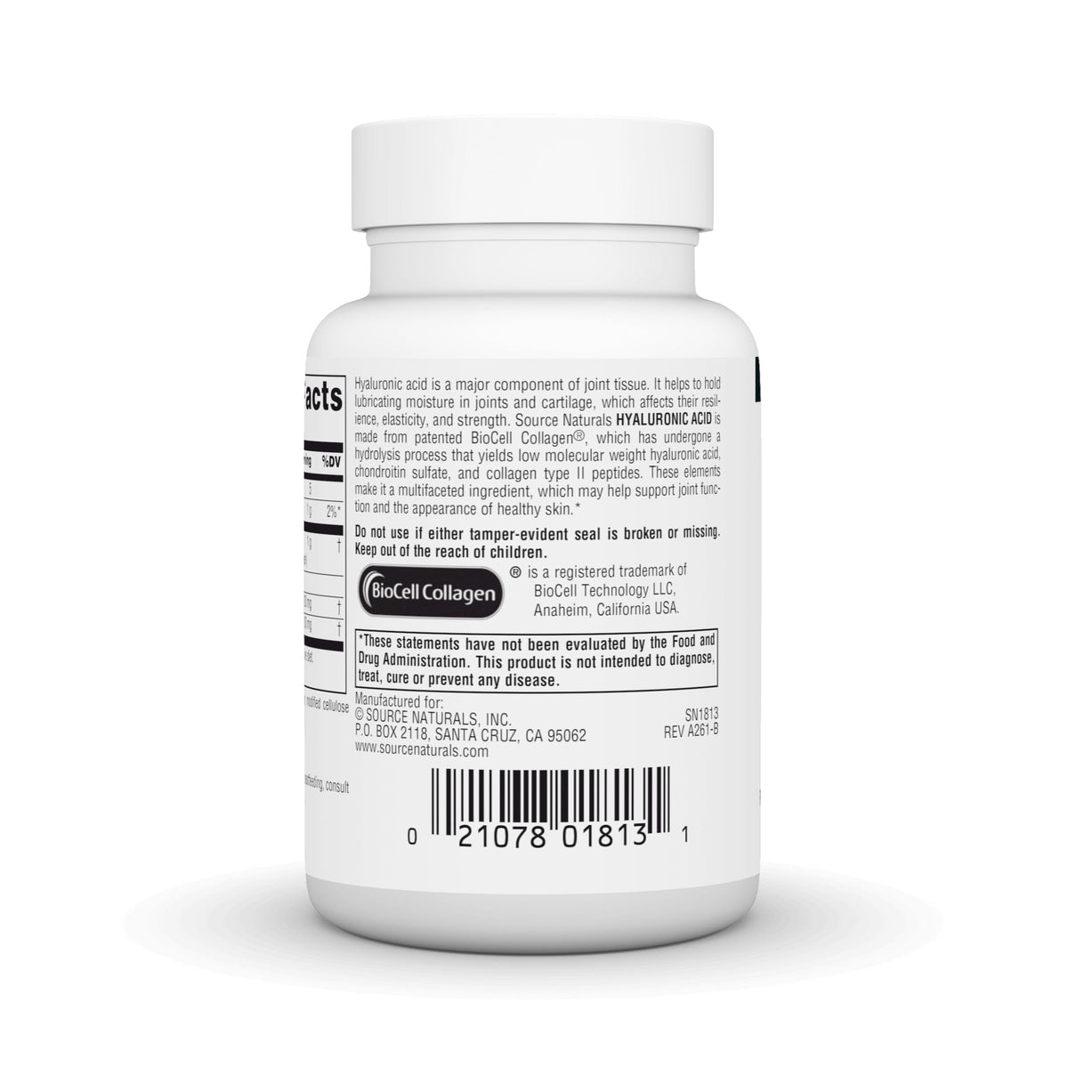Source Naturals Acide Hyaluronique 100 mg comprimés côté