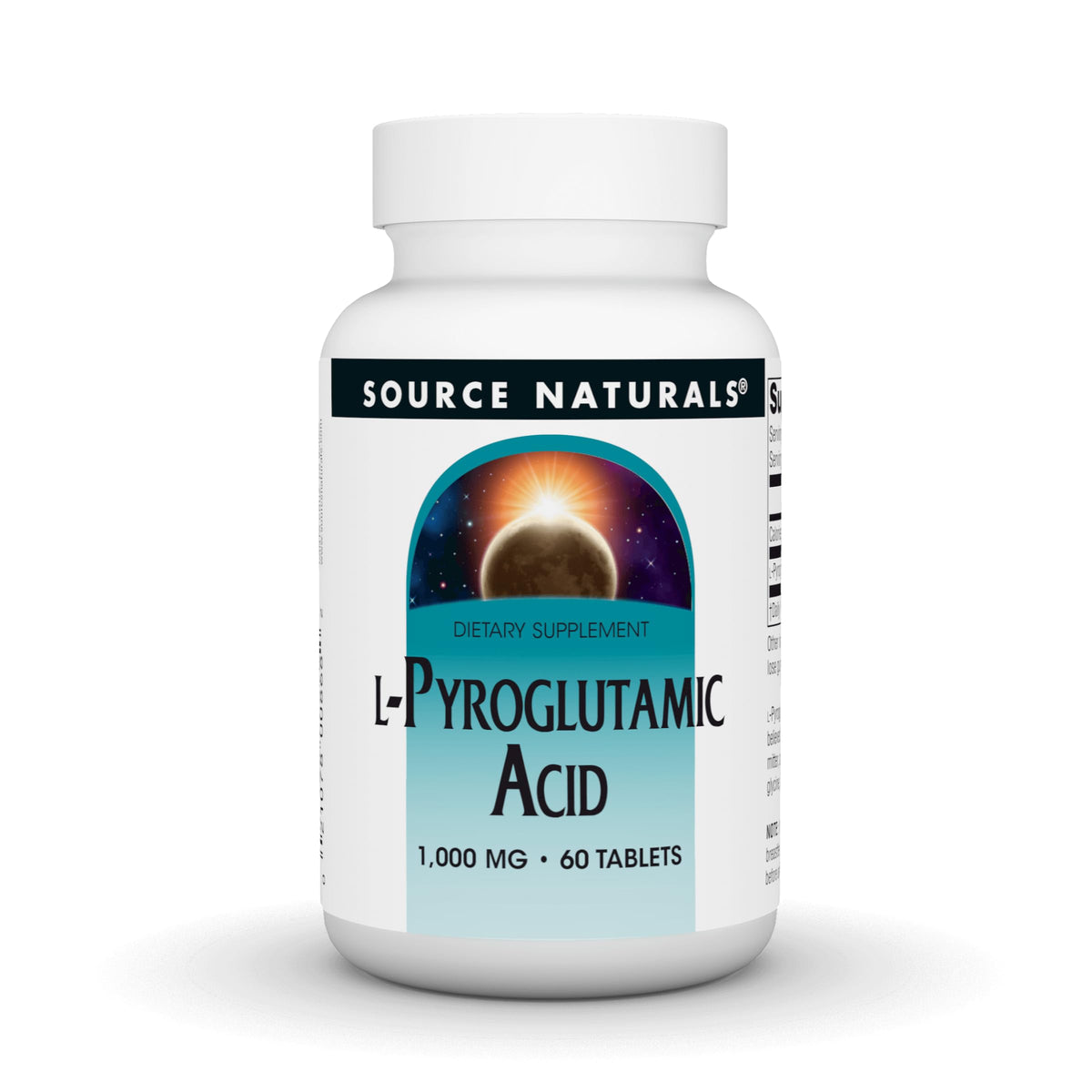 Source Naturals Acide L-Pyroglutamique 1000 mg comprimés végétariens, vue de face