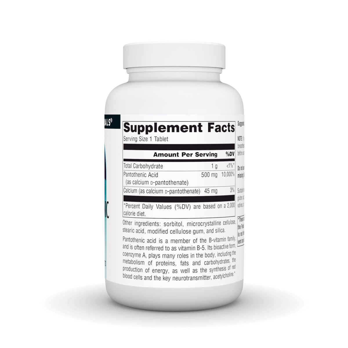 Source Naturals Acide Pantothénique B5 500 mg 100 Comprimés - étiquette détaillée